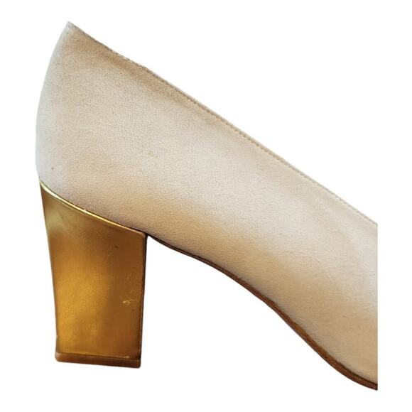 Red by Ramon Tenza leather heels made in Spain cream gold square heel shoes vtg - Picture 13 of 16